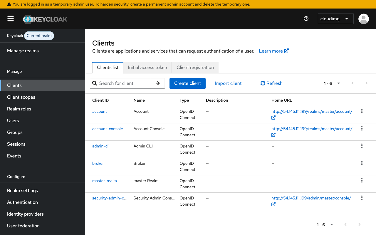 Keycloak clients list
