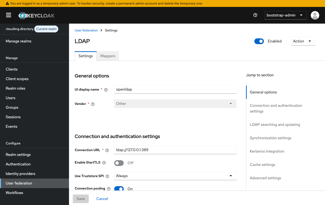 The openldap LDAP provider settings