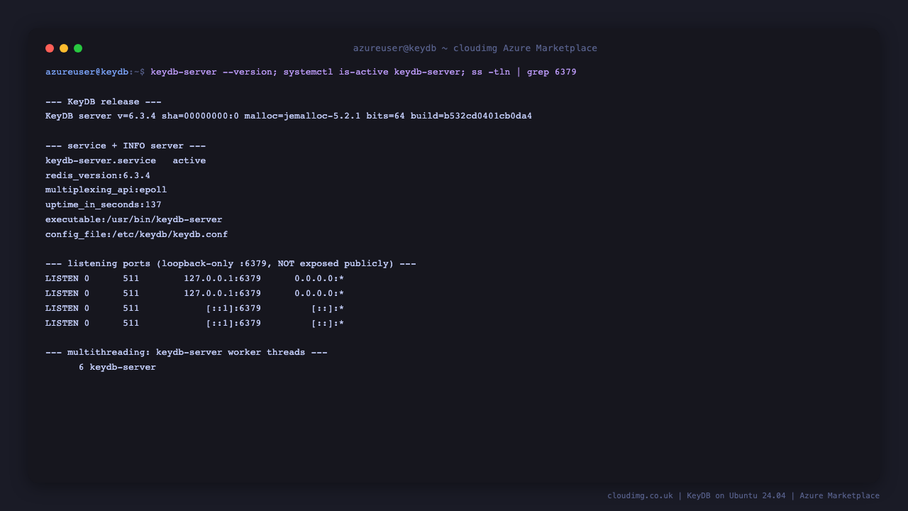 KeyDB version and service status