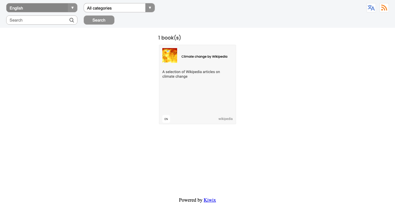 The Kiwix library on cloudimg, served over HTTPS, with the sample book