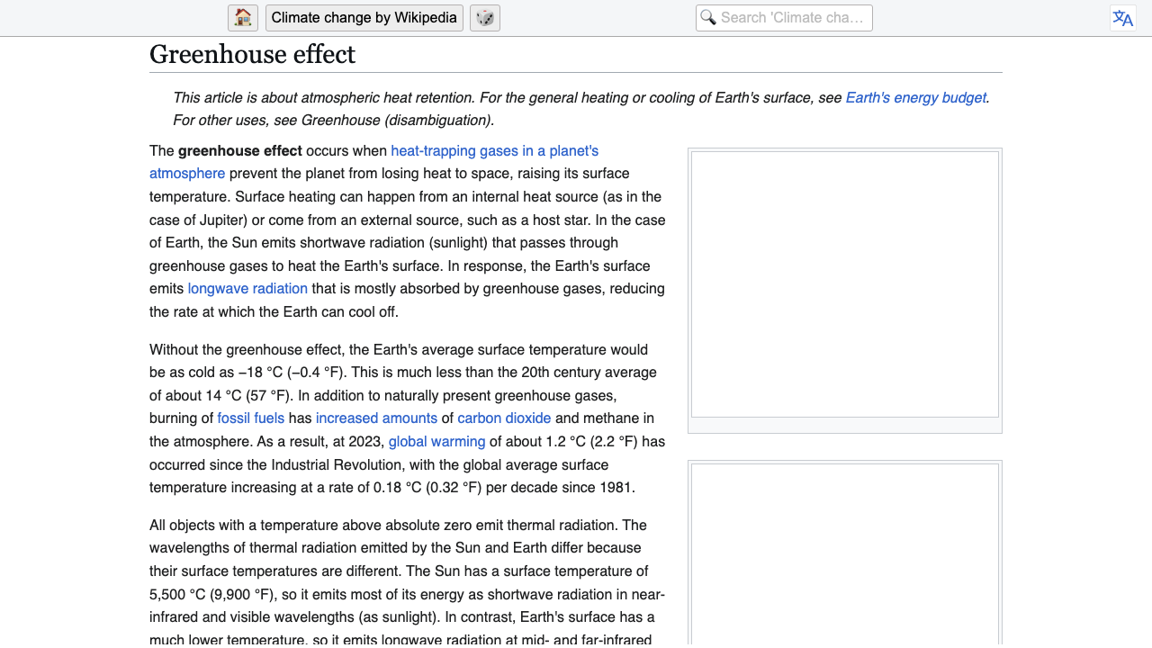 A Wikipedia article in the Kiwix reader