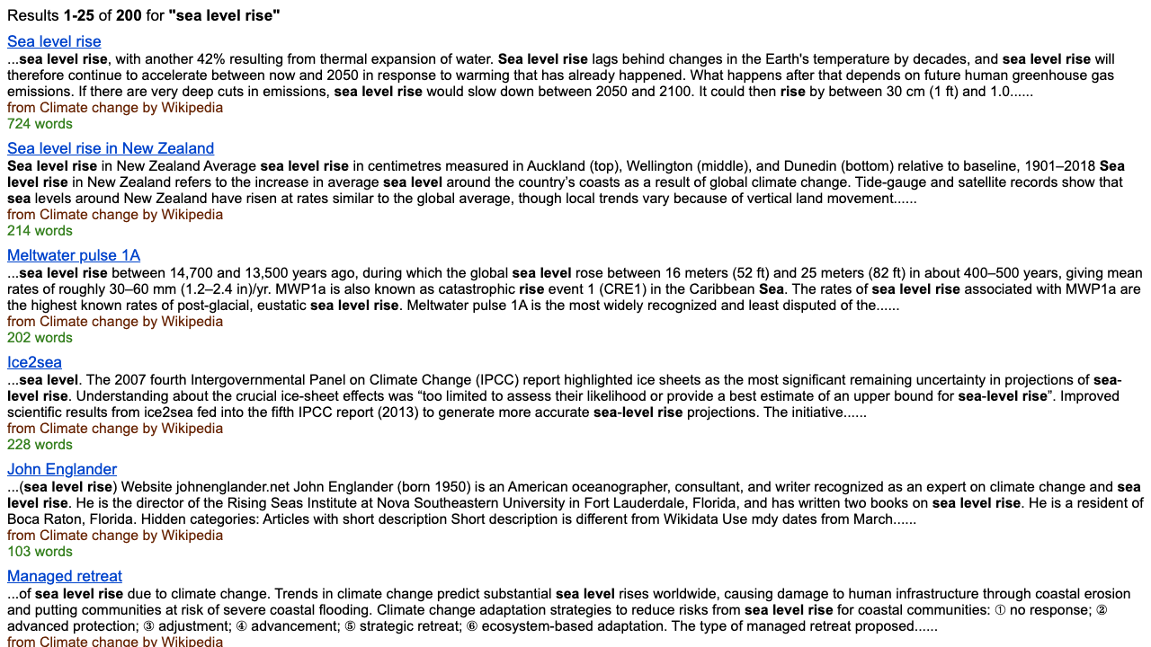 Full text search results across the sample book