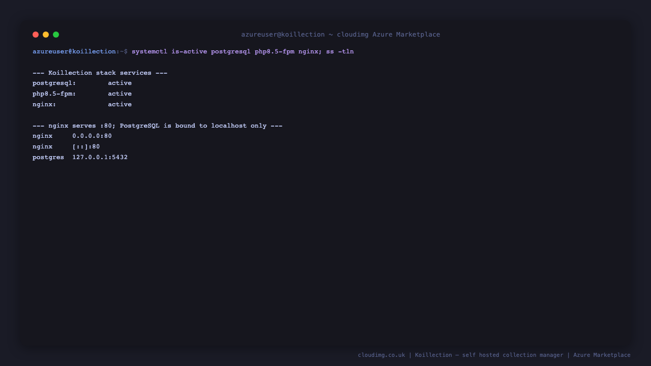 Koillection stack services and localhost-only database