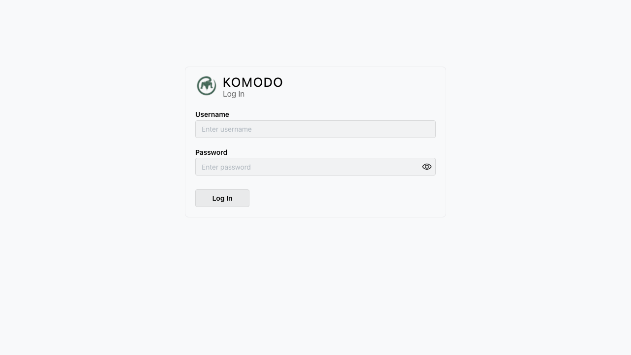 The Komodo sign-in page. There is no sign-up button: self registration is switched off