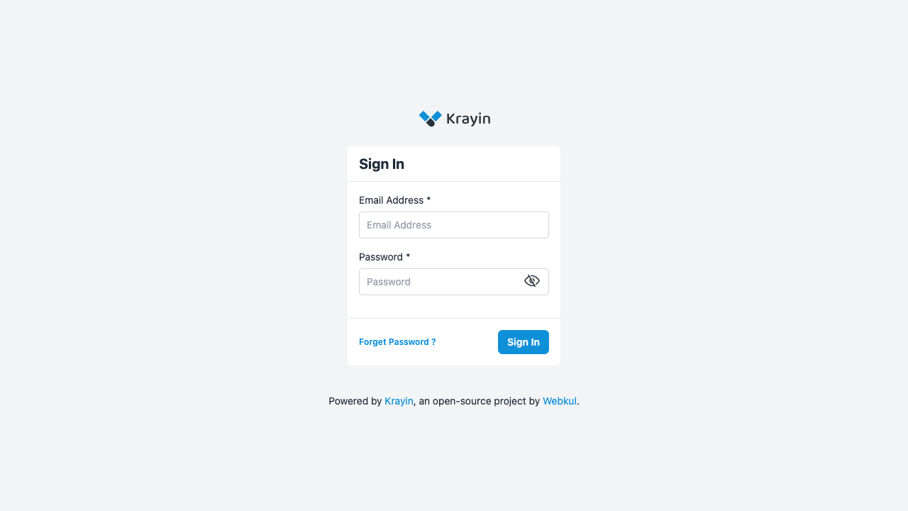The Krayin CRM sign in page served over HTTPS