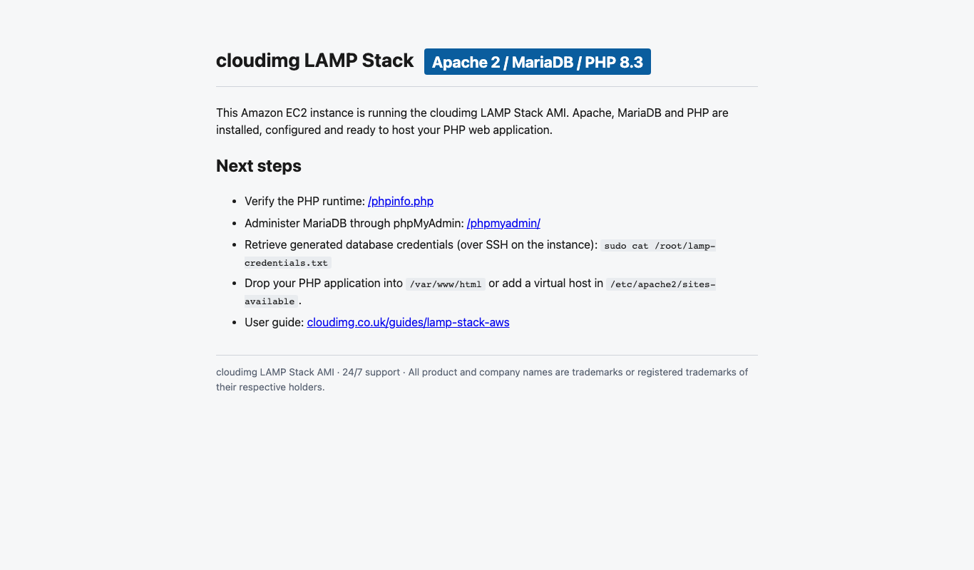 LAMP Stack welcome page