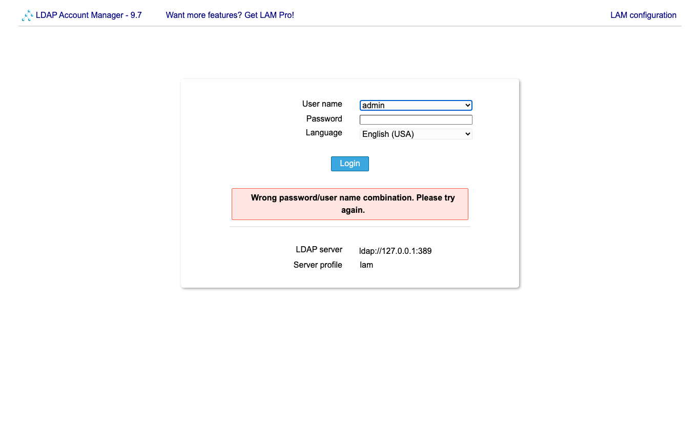 LAM refusing a wrong password: Wrong password/user name combination