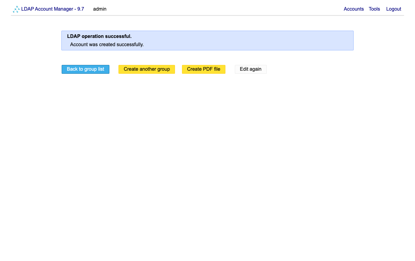 LAM after saving the new group: LDAP operation successful, Account was created successfully