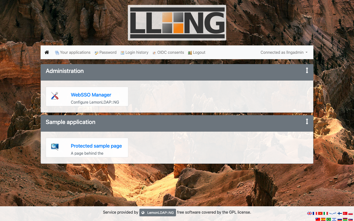 The portal's application menu