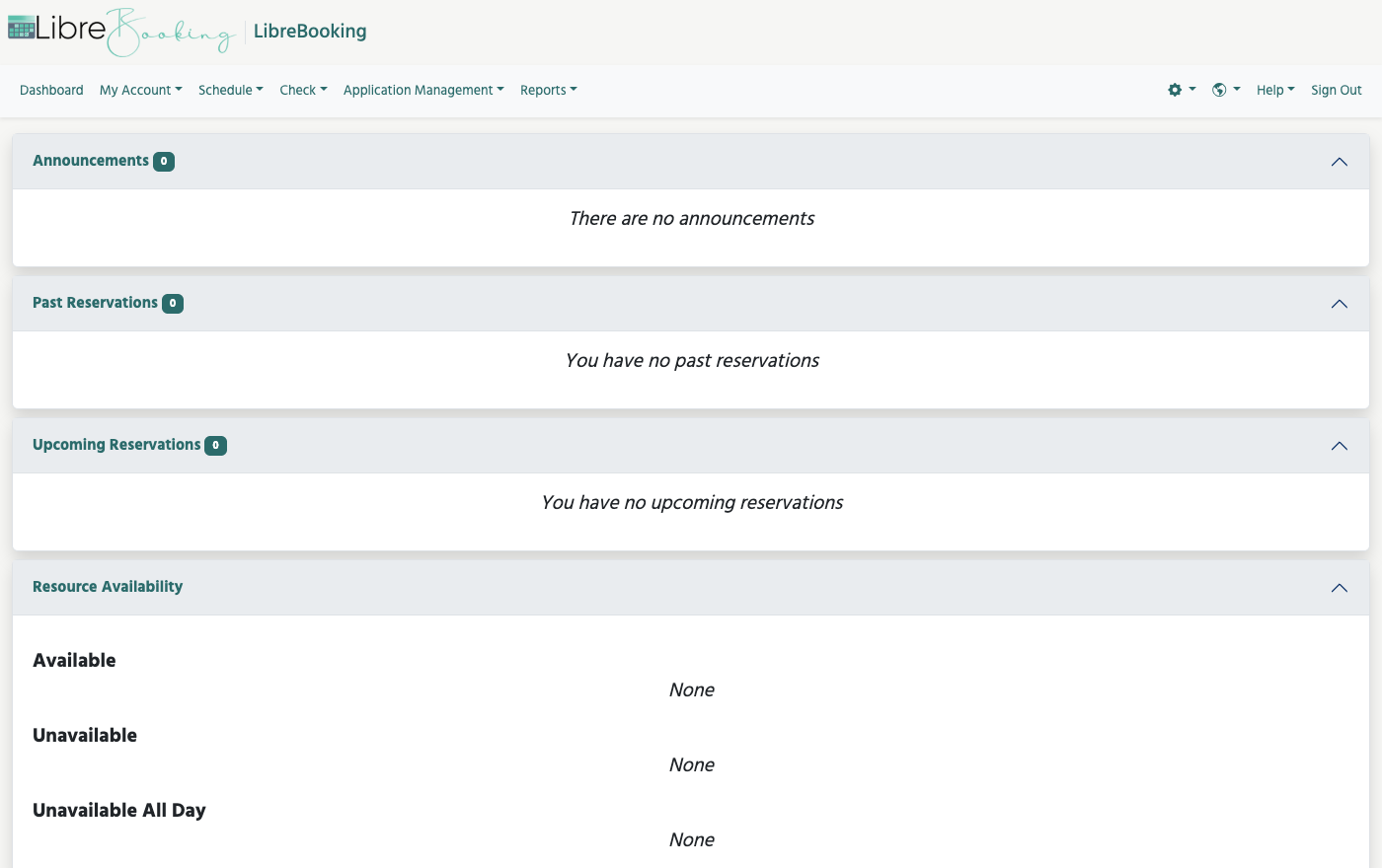 LibreBooking dashboard