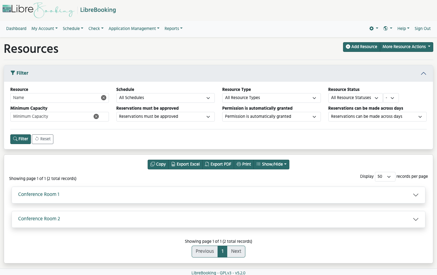 Resources administration with the two sample resources