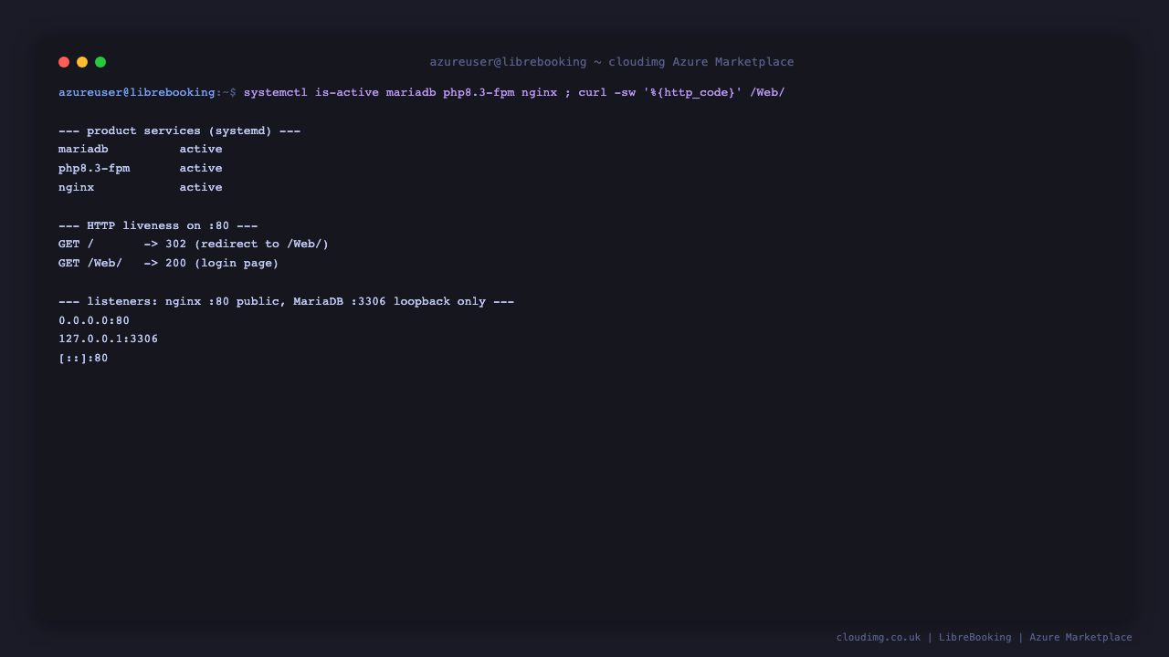 Service status and HTTP liveness on port 80