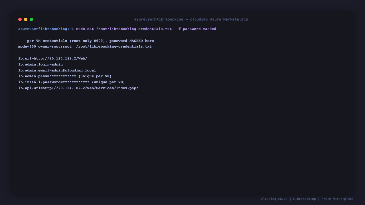 Per-VM credentials, root-only and masked