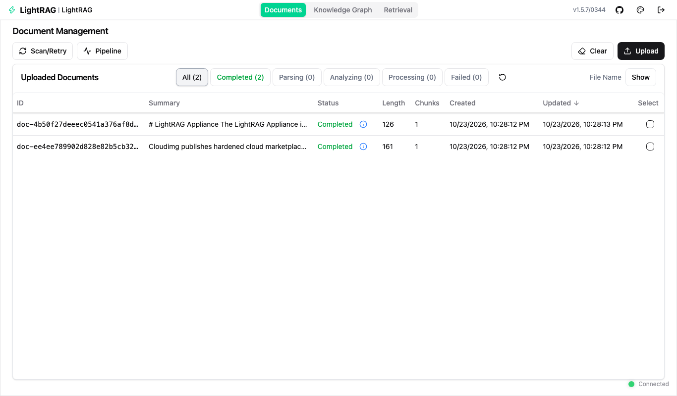 The Documents tab with two completed documents
