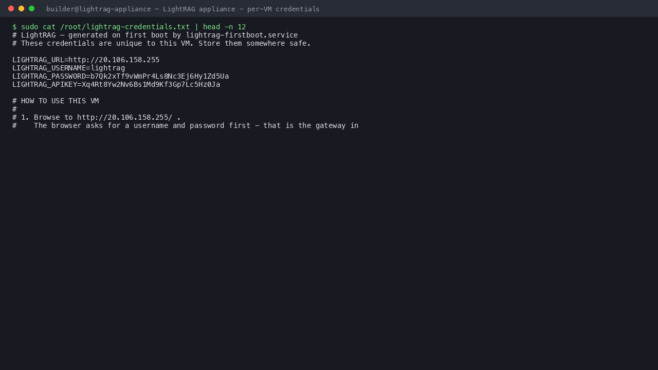 The per VM credentials file, generated on first boot and readable only by root