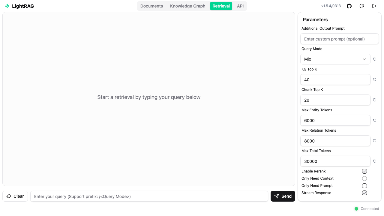 The Retrieval view, where questions are answered from the knowledge graph and the vector index together