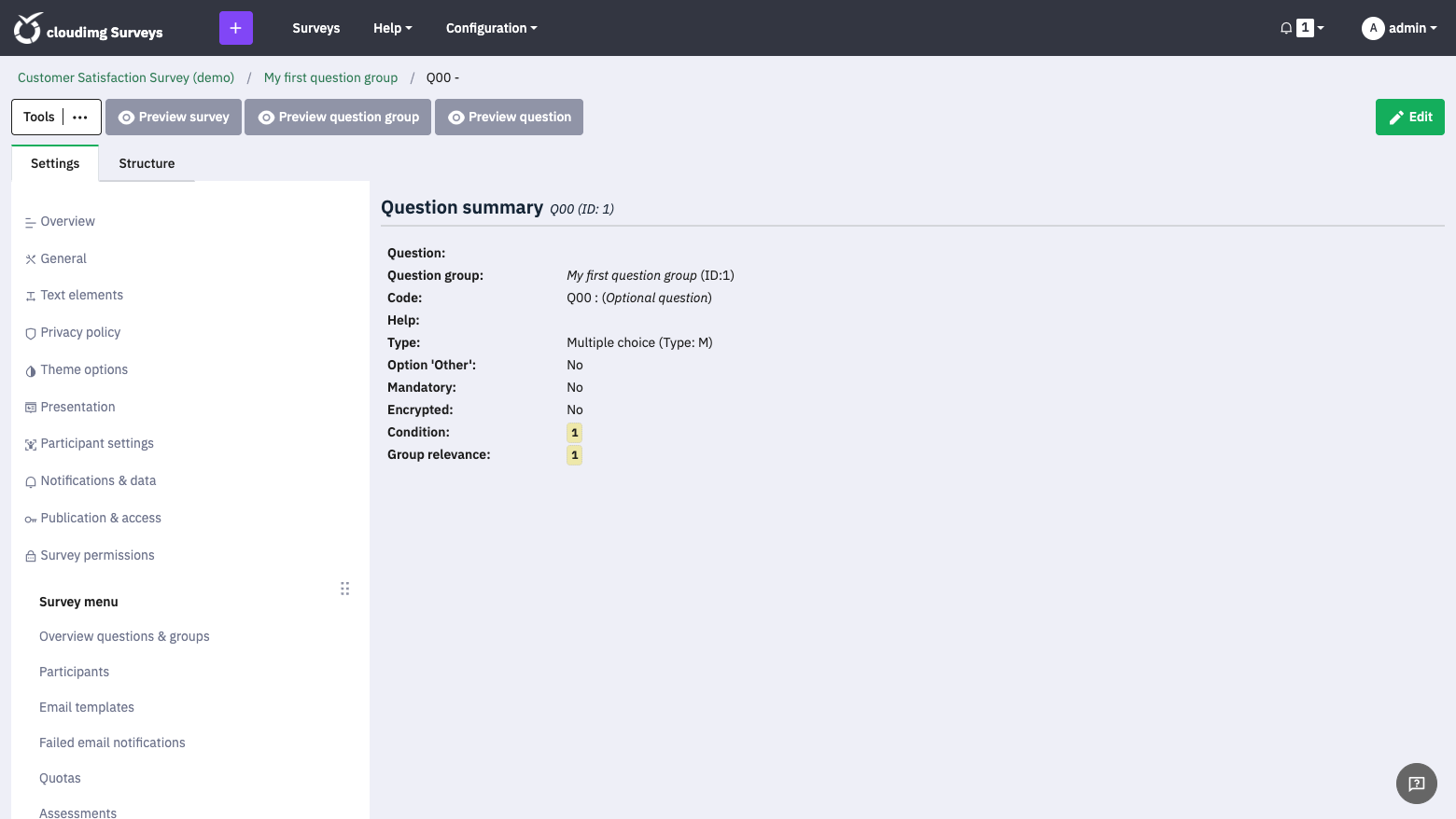 Survey and question settings