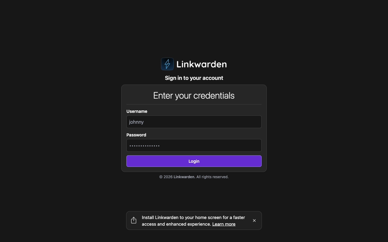 Linkwarden sign-in page