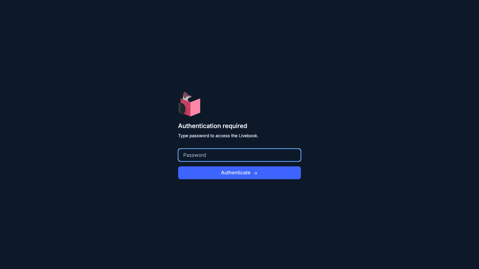 The Livebook sign in page asking for the instance's Livebook password