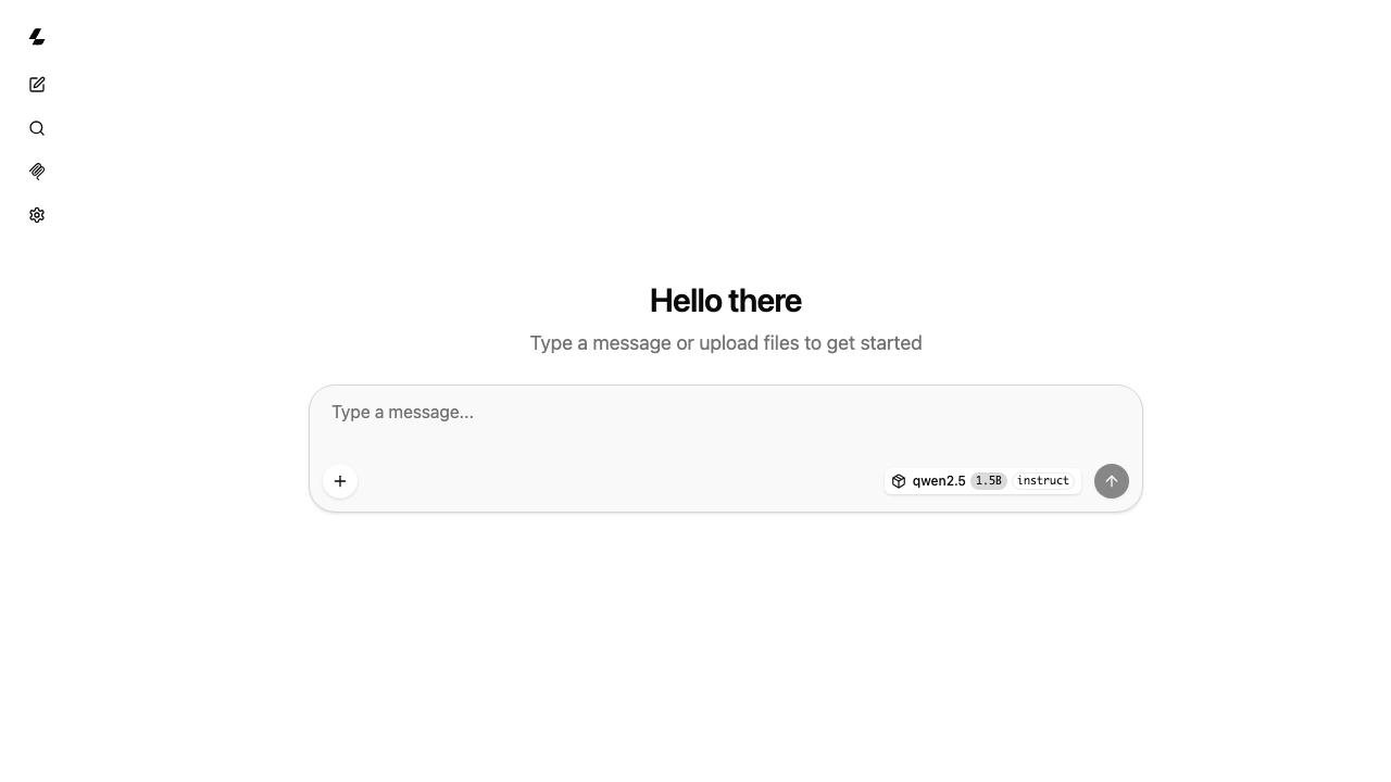The llama.cpp built-in chat UI landing view, behind the Basic Auth gate, with the loaded demo model shown in the message composer