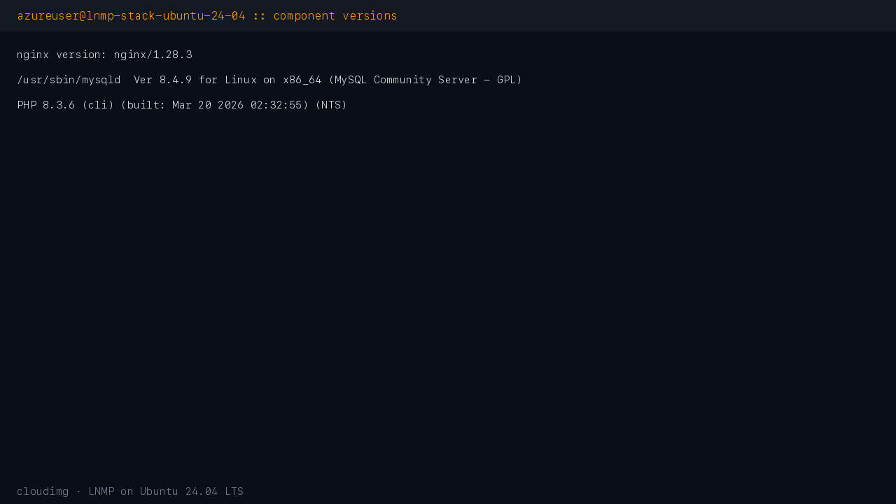 Nginx, MySQL, and PHP version output from the command line