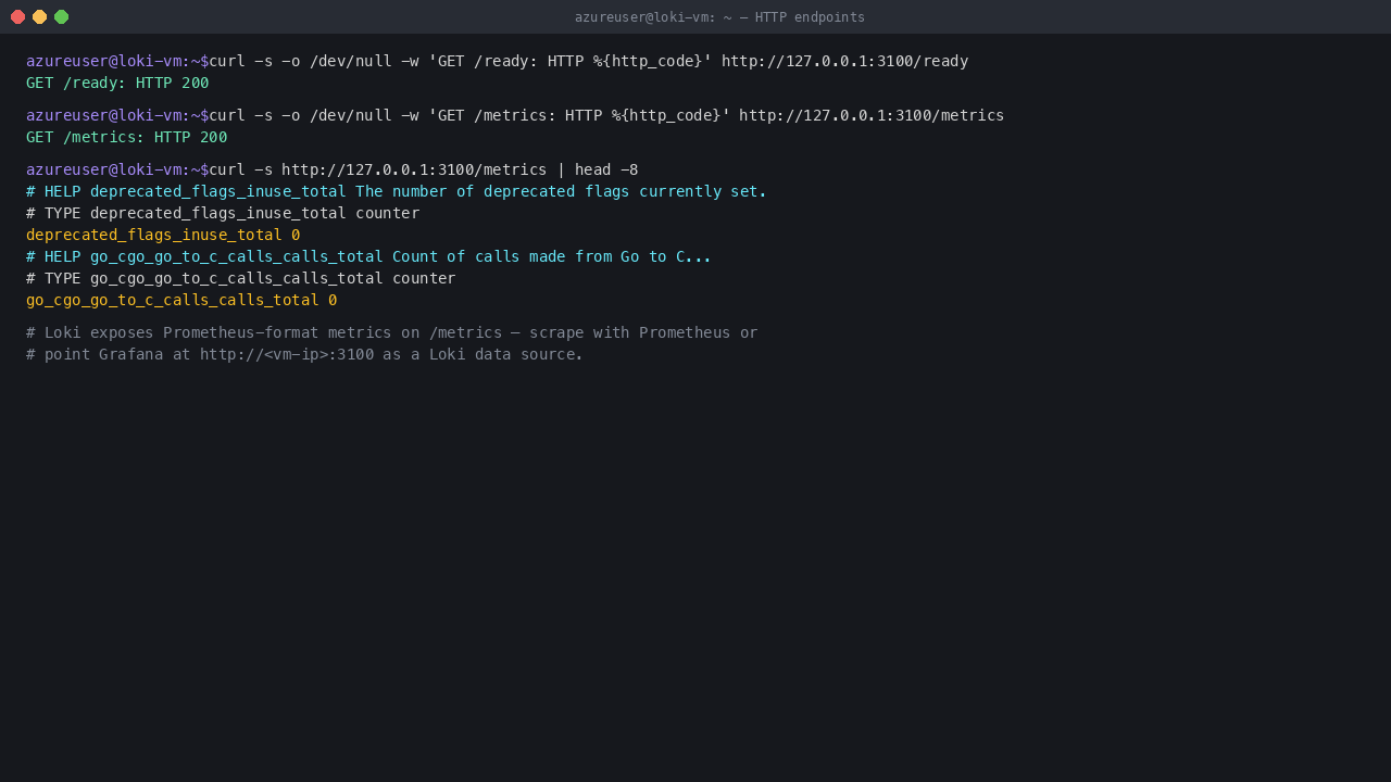 /ready returns HTTP 200, /metrics returns HTTP 200 with Prometheus-format counters