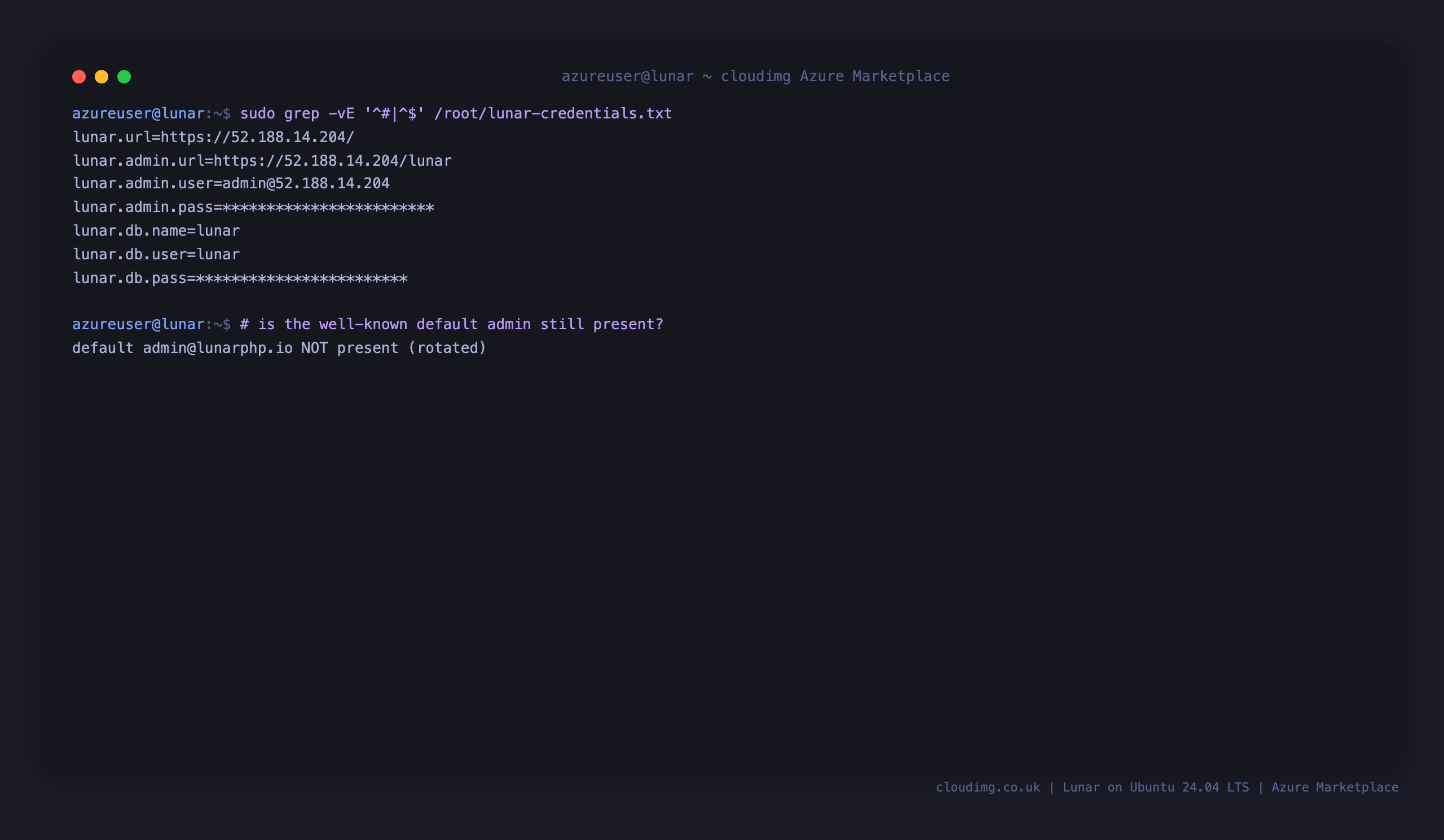 Per-VM credentials and the rejected default login