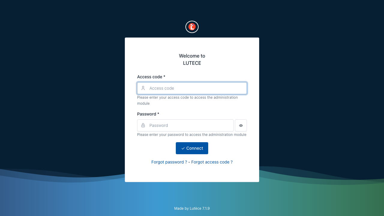 The Lutece administration login