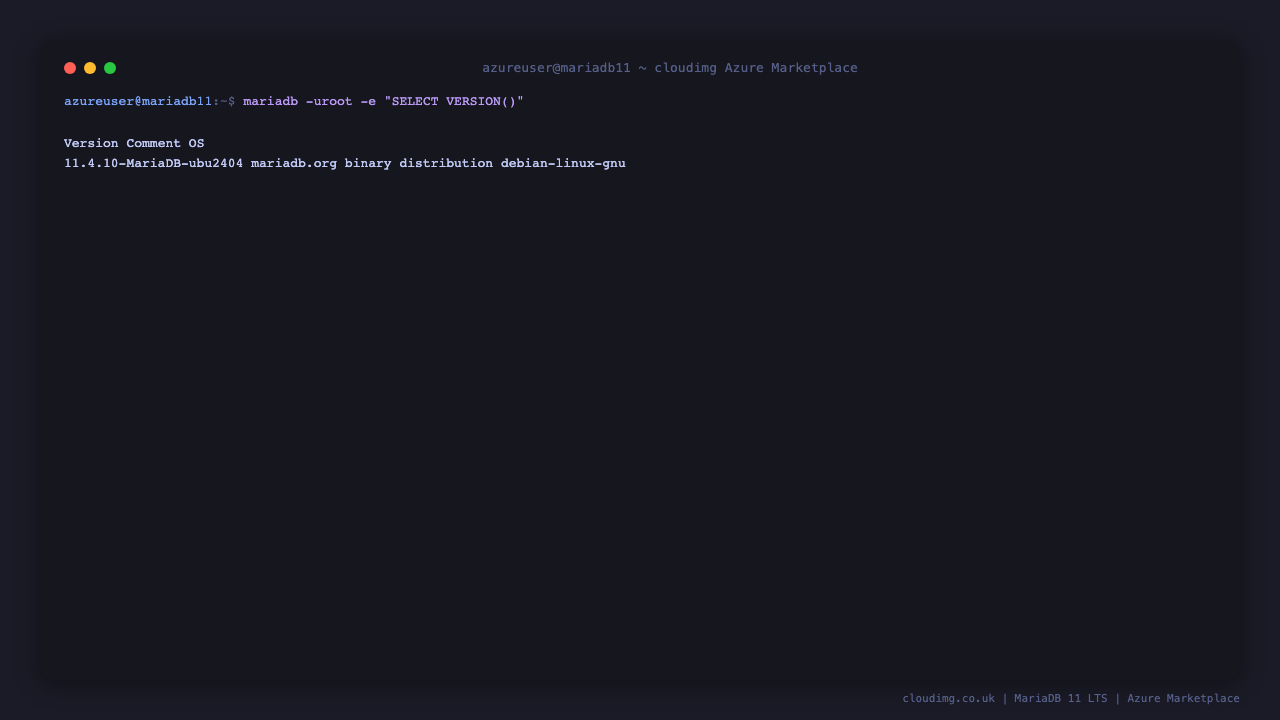 MariaDB 11.4 LTS confirmed via SELECT VERSION() on the running server