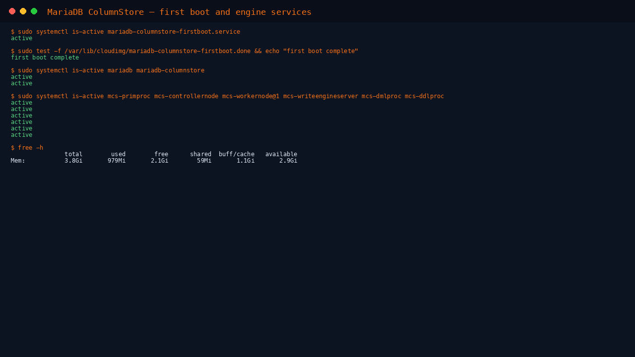 Service status after first boot