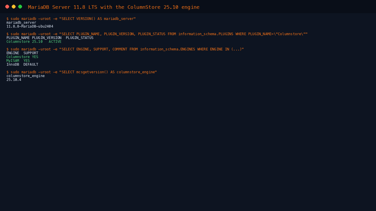MariaDB and ColumnStore engine versions