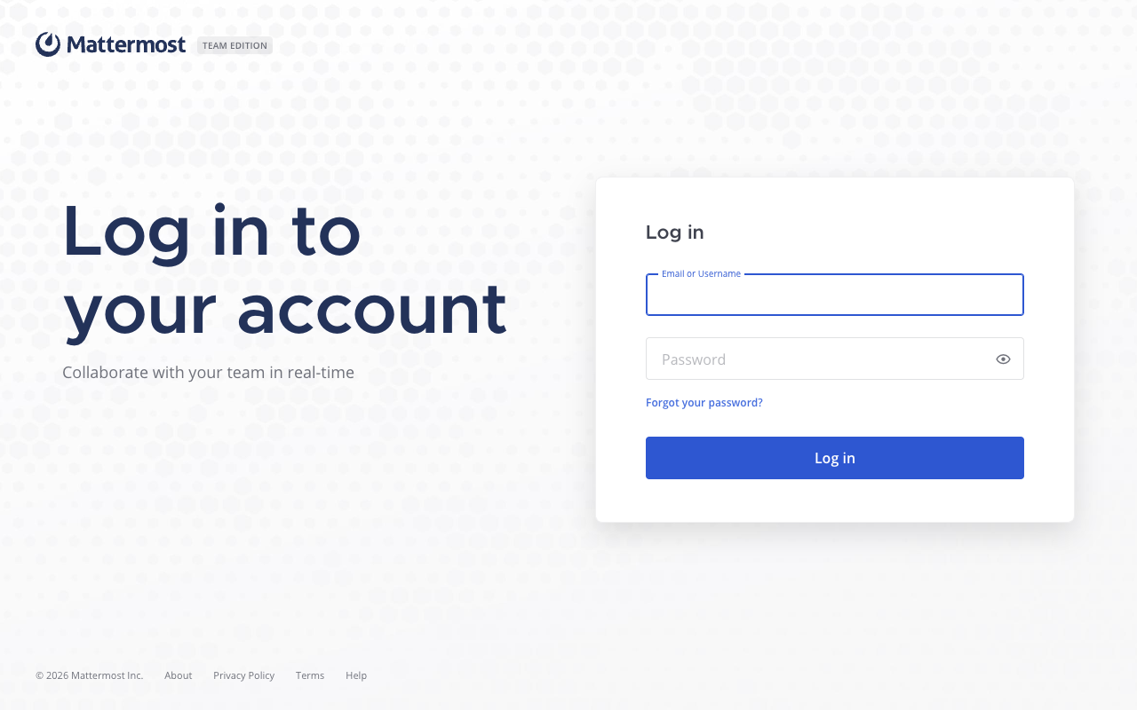 Mattermost sign-in page