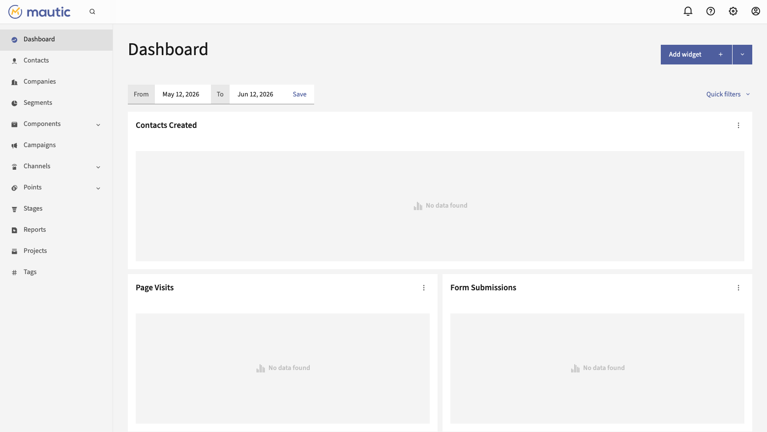 Mautic dashboard