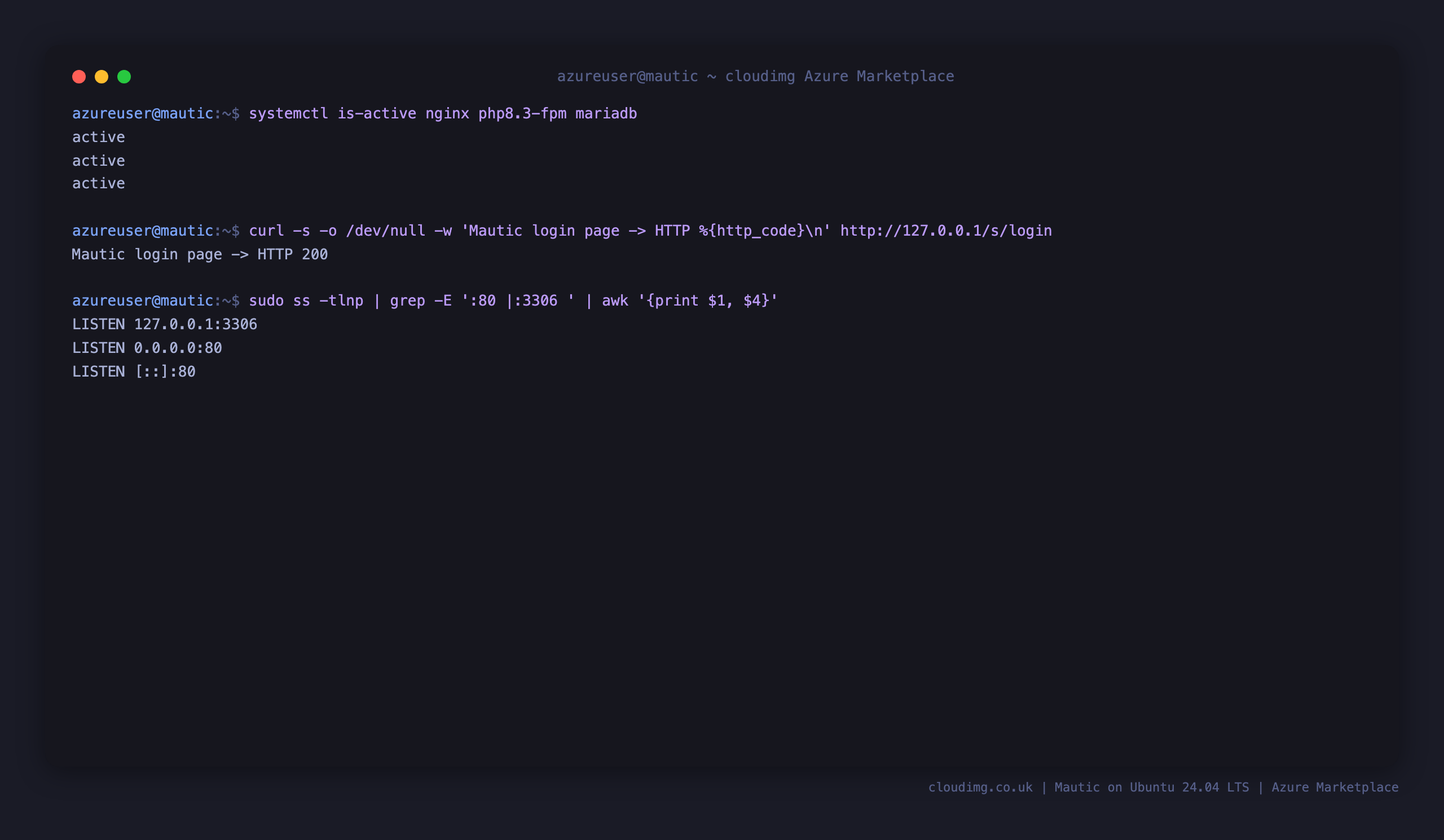 Service status and listening ports