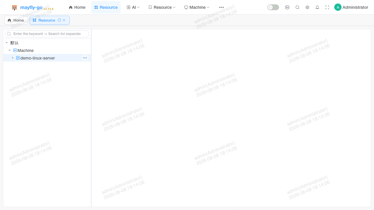 The Mayfly-Go resource console managing an example SSH host