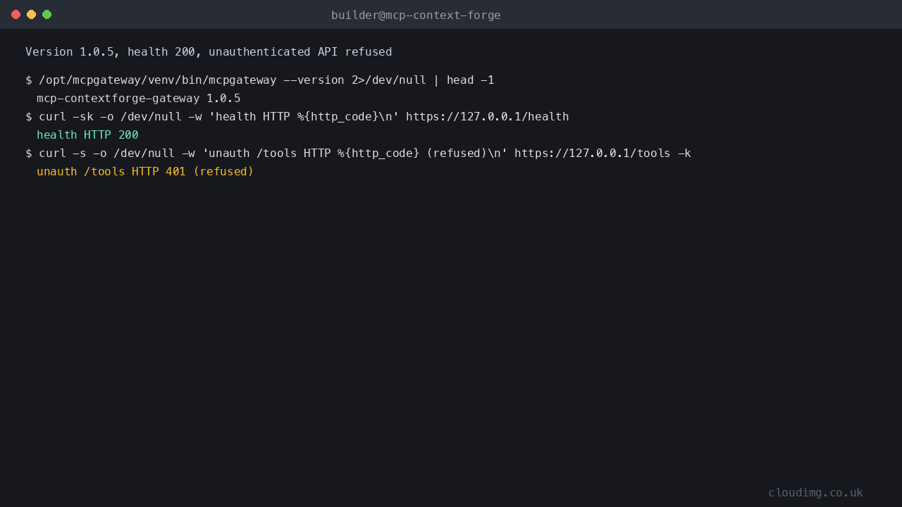 ContextForge version, health and unauthenticated API refused