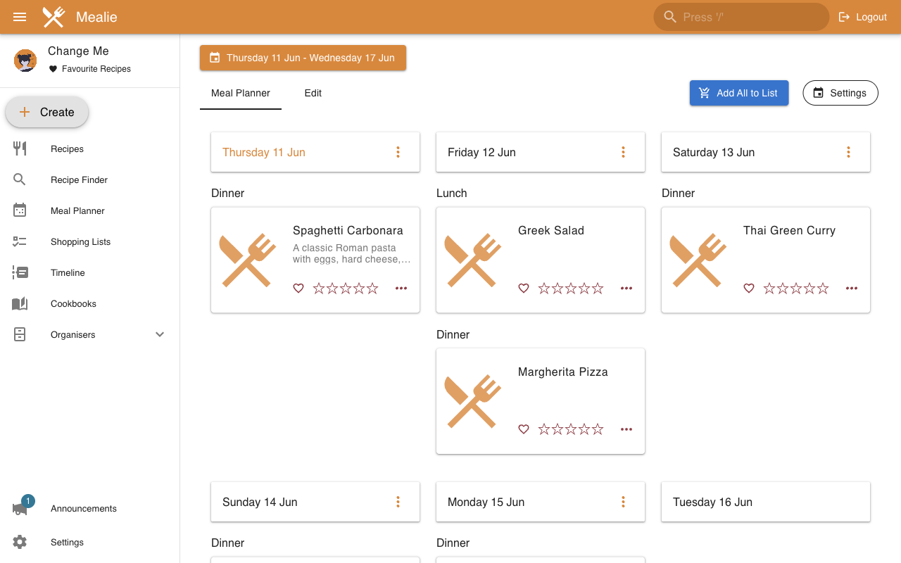 Mealie meal planner