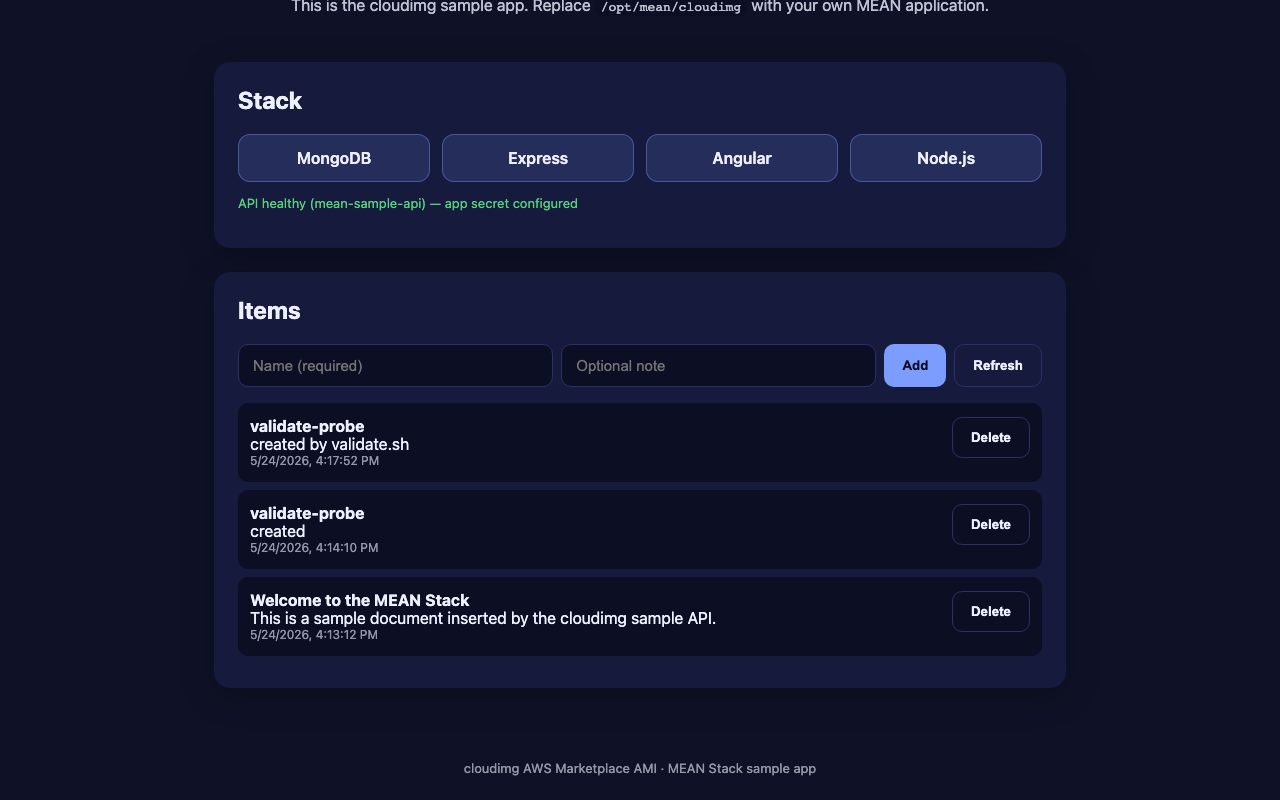 MEAN Stack items list