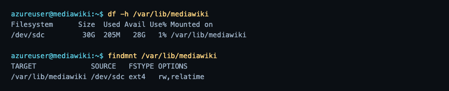 MediaWiki data disk mounted at /var/lib/mediawiki