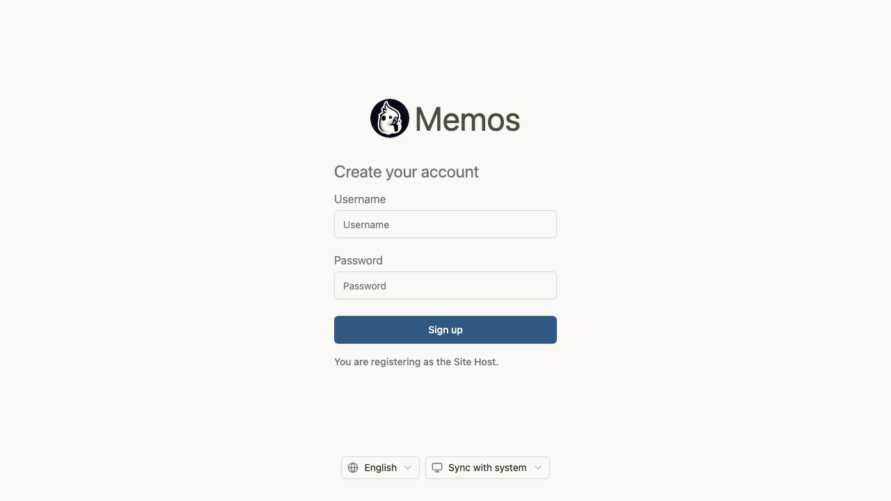 Memos first-run host sign-up form