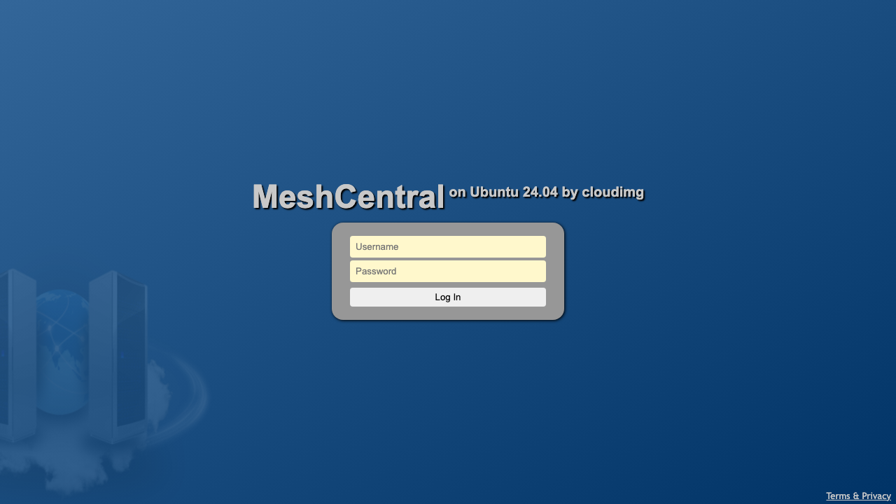 The MeshCentral sign-in page in the browser
