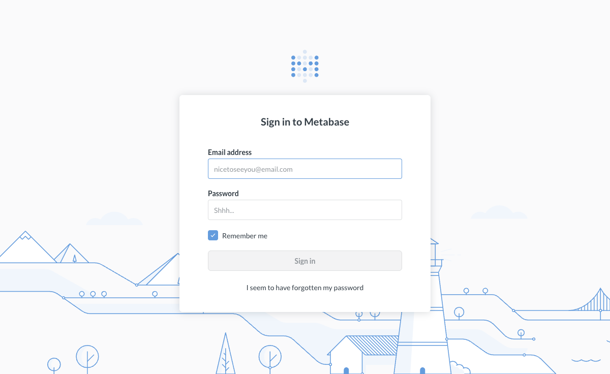 Metabase sign-in page
