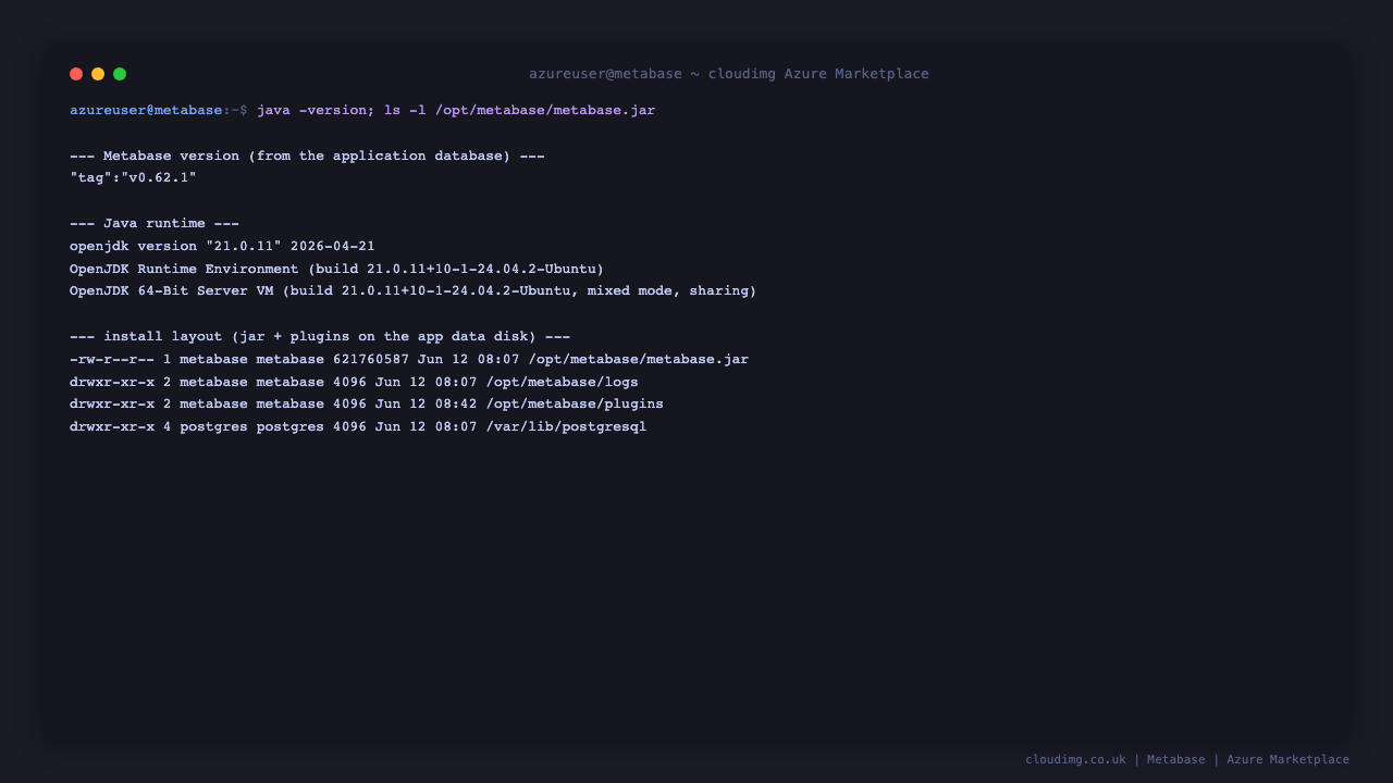 Metabase runtime versions and the dedicated data-disk layout