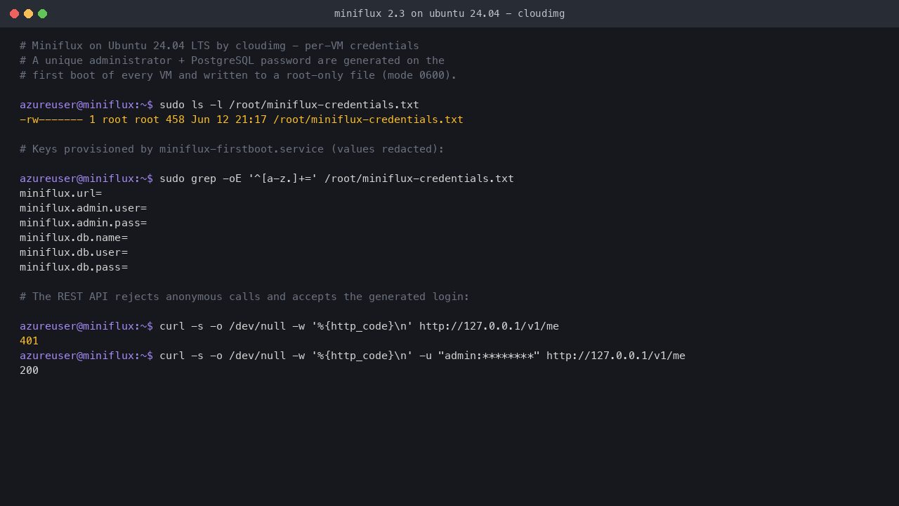 Miniflux per-VM credentials