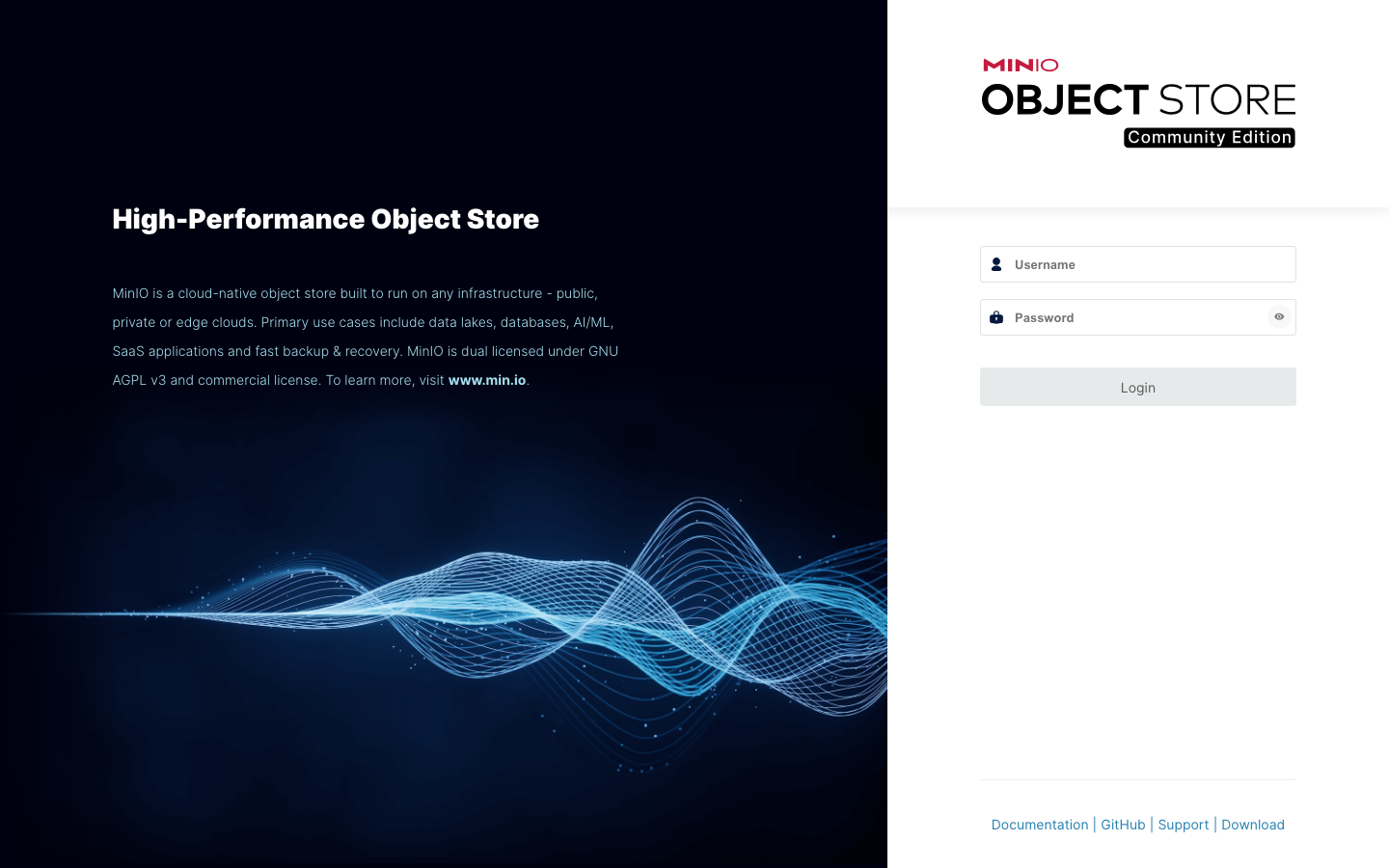 MinIO Console sign in page