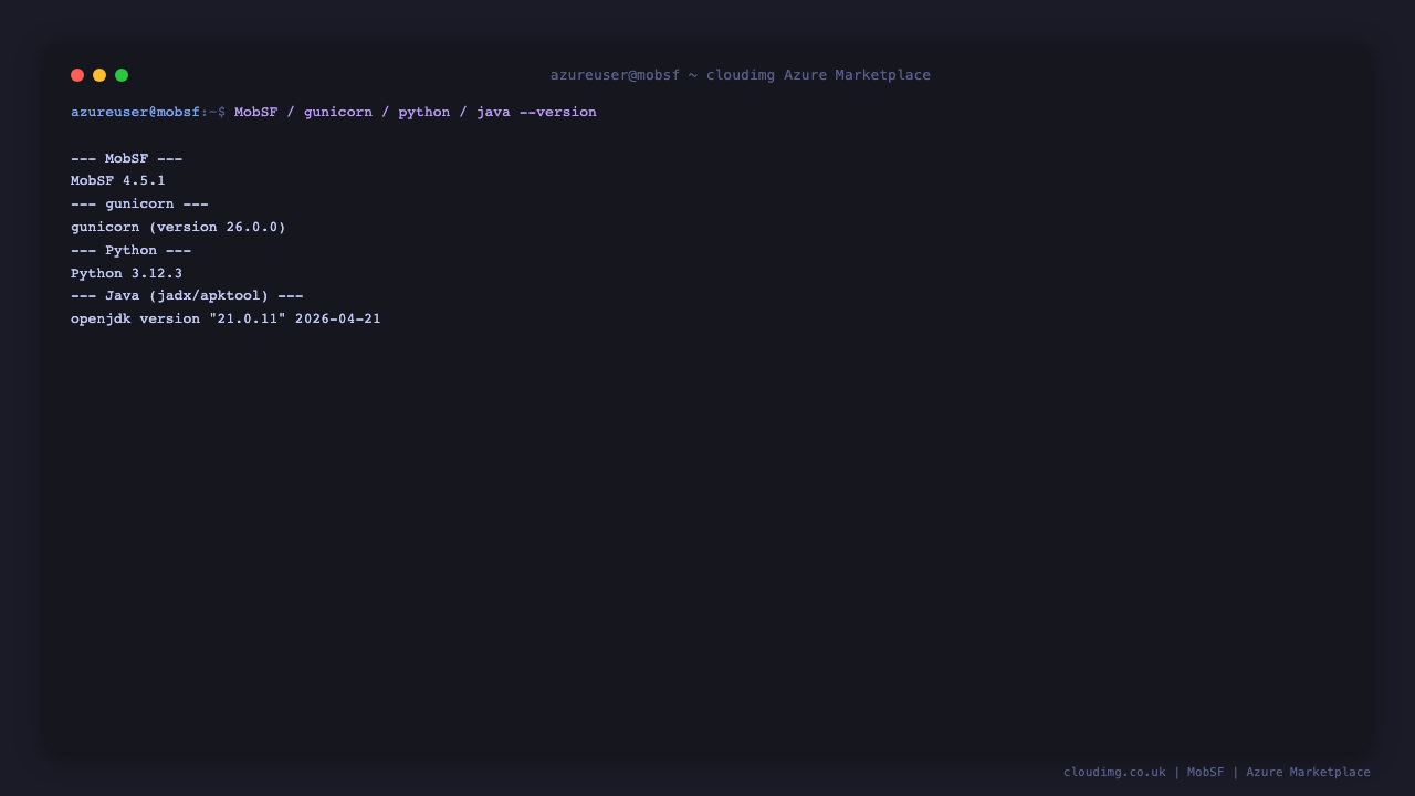 MobSF 4.5.1, gunicorn, Python and Java version strings