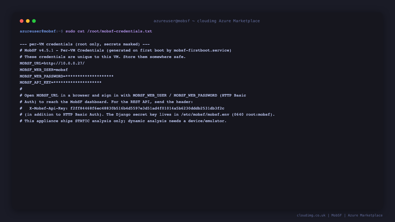 The per VM credentials file with the web user, password and REST API key