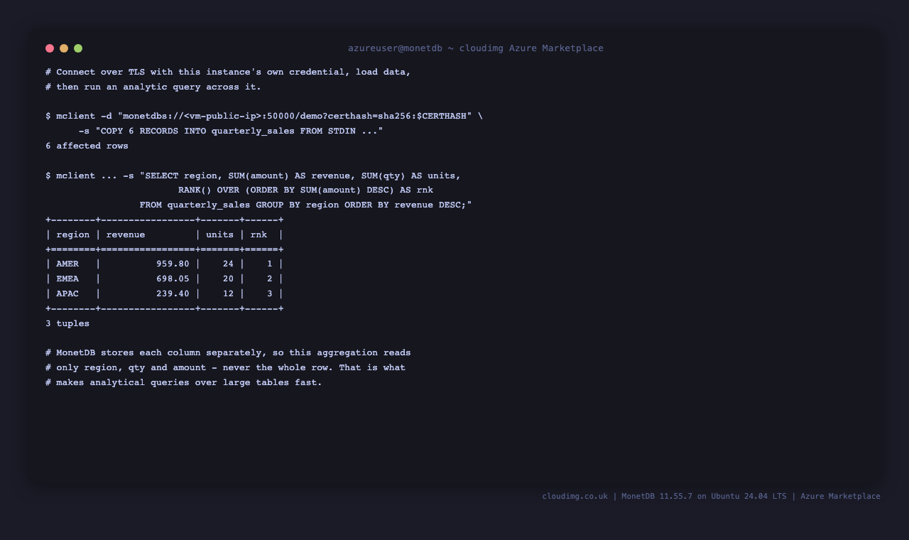 MonetDB columnar analytics query