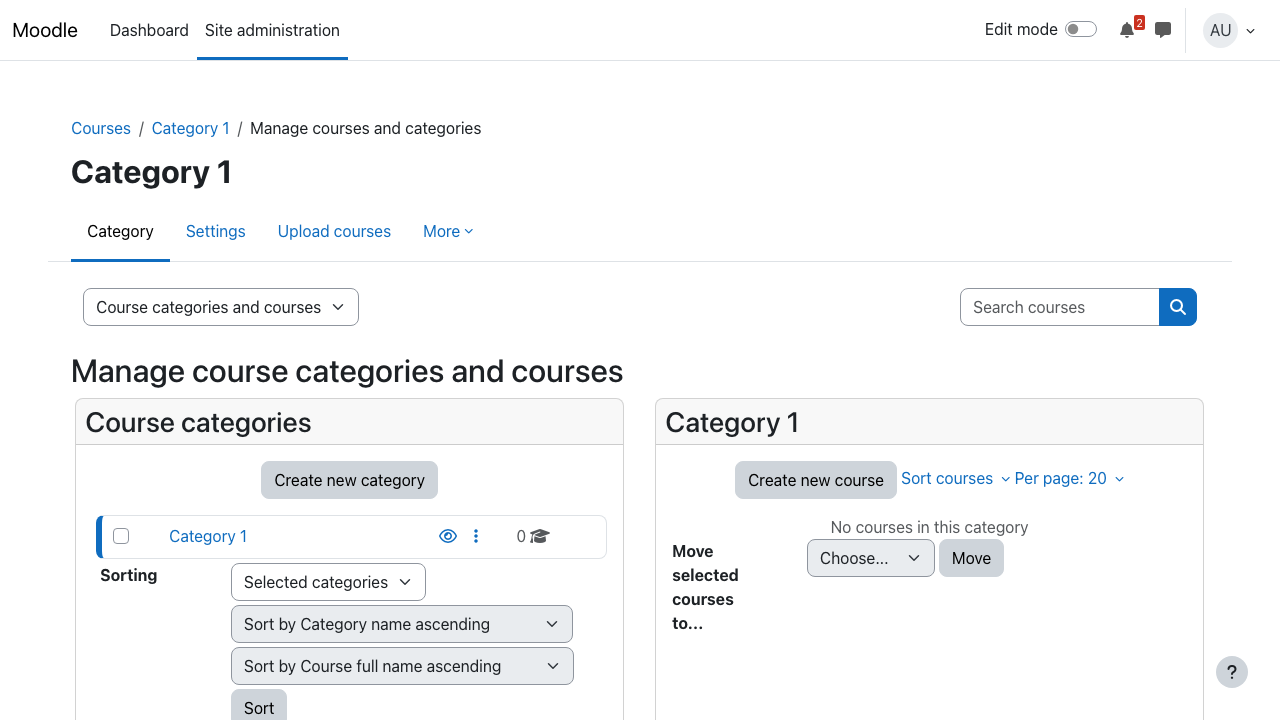 Moodle course and category management