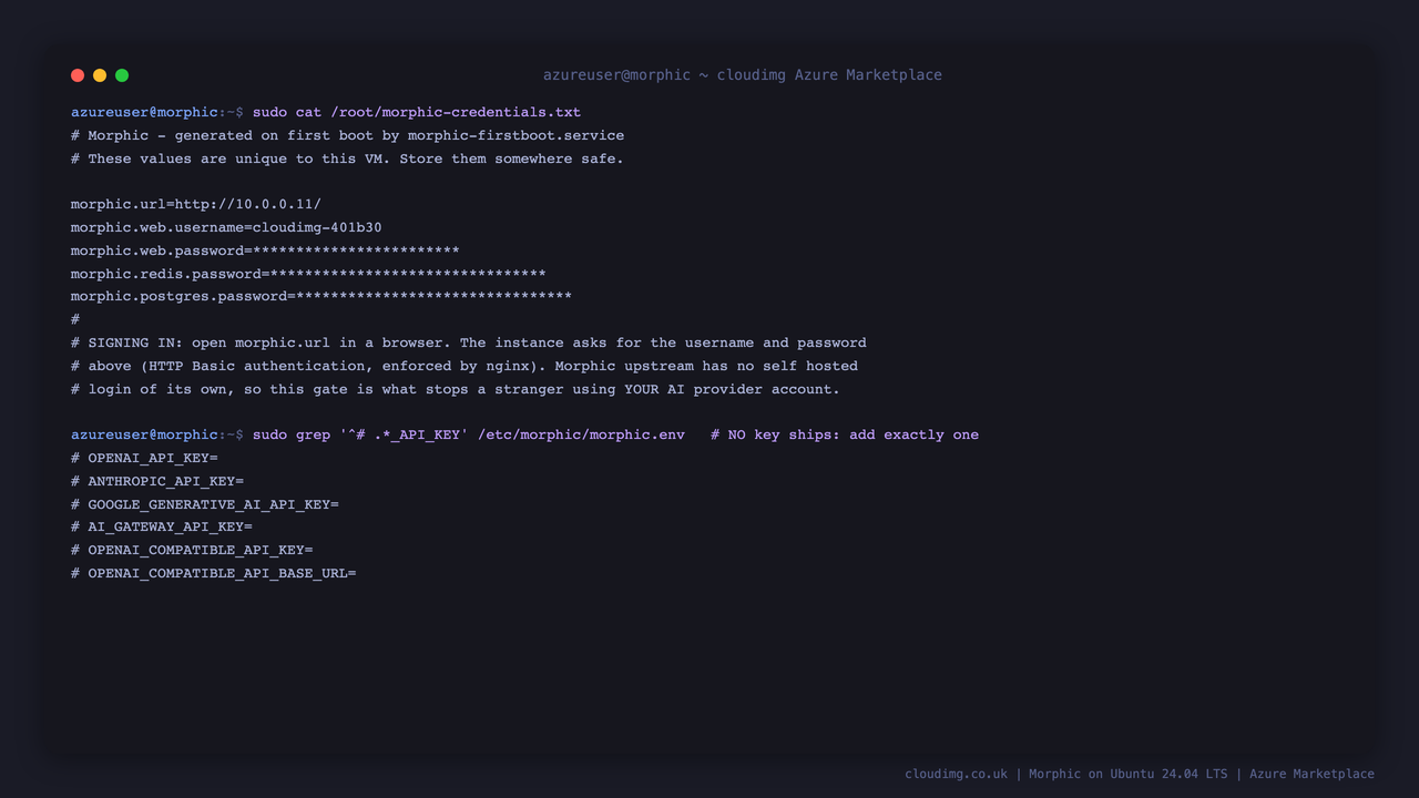 The per-VM sign in credential and the commented provider key template